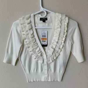 Rampage crop sweater with ruffles NWT white Macy’s